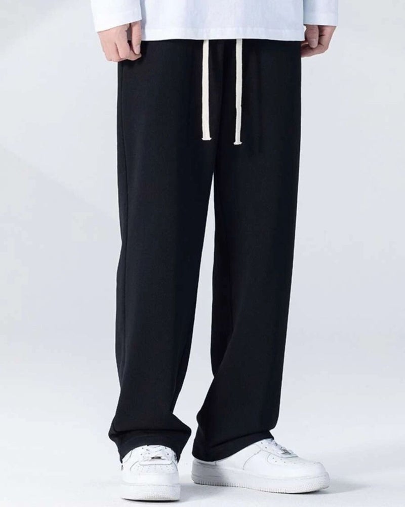 FLYNOFF Korean Solid Black Loose Fit Track Pant - Image 1